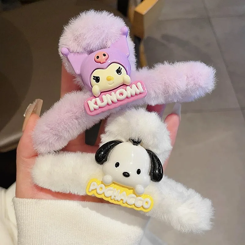 Hello Kitty Sweet Girl Double-sided Plush Scratch Clip Cartoon Cute Shark Clip High-value Hair Clips Hair Accessorie Christmas