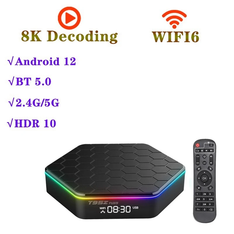 

T95Z Plus Android 12 TV Box 8K Allwinner H618 2.4G 5G Wifi 6 BT 5.0 Media Player Android Box 2GB+16GB Easy Install