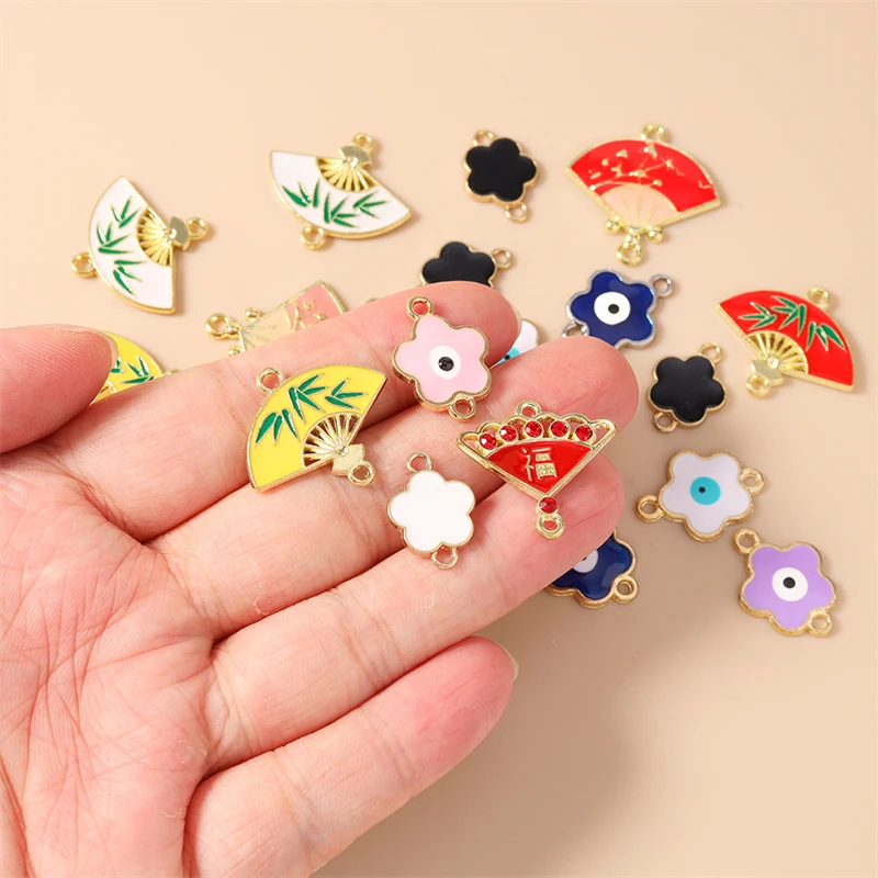 20 Stück niedliche bunte Emaille-Blumenfächer-Anhänger-Verbinder für die Herstellung von Armbändern, Halsketten, DIY-Handwerksarbeiten, Schmuckzubehör – Detail 1
