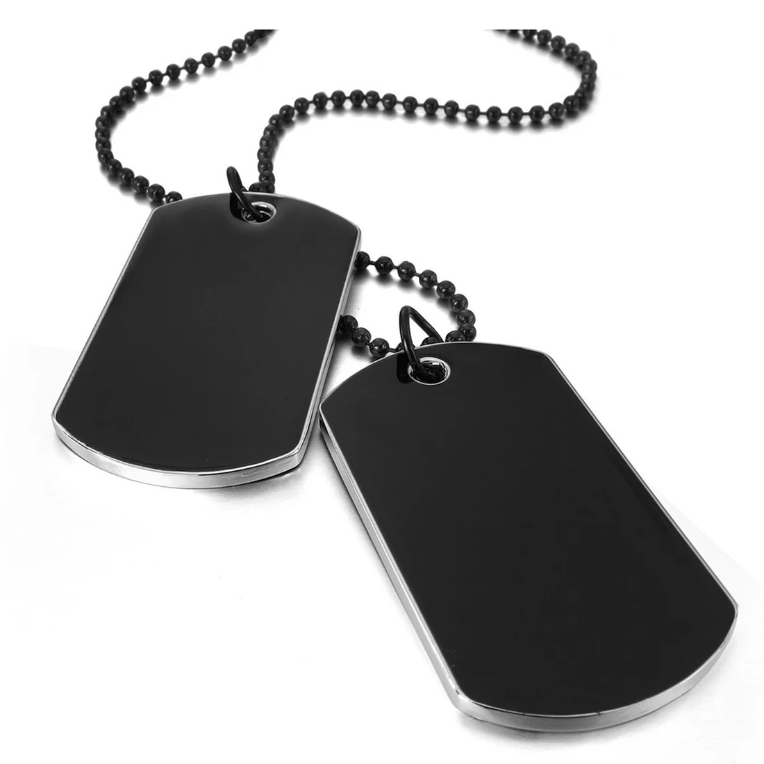 A64E 2 PCS Alloy Pendant Necklace Pendant Black Army Style Name Double Dog Tag Plate Biker Chain Necklace 27 Inch Man