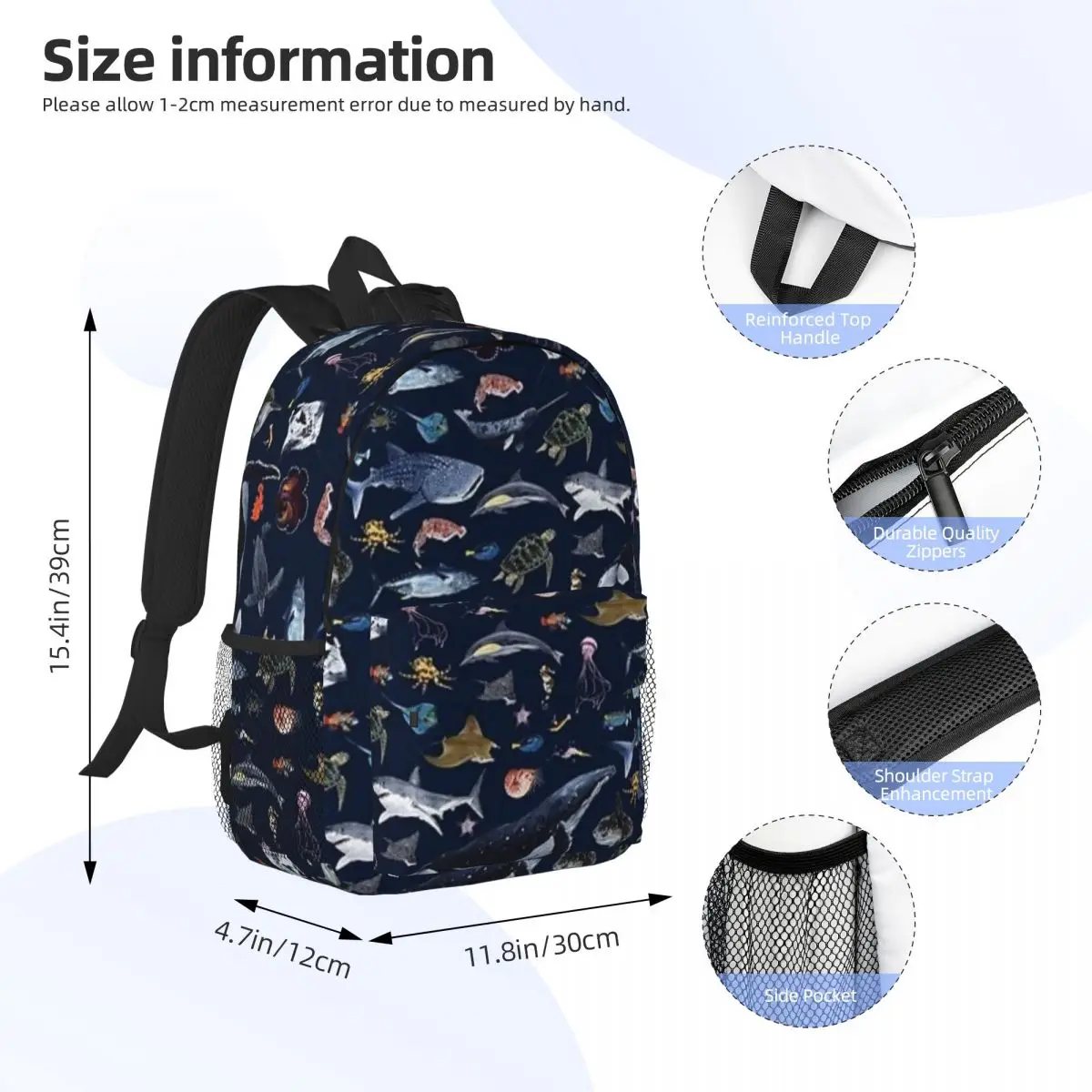 Zeedieren Patroon (Marine) Mode Kids Rugzak Vrouwen Tieners Schooltassen Reizen Laptop Rugzak