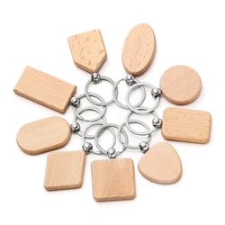 5pcs/lot Blank Geometry Wood Keychain Blanks Wooden Keychain Rectangle Wood Key Ring for DIY Jewelry Making Findings