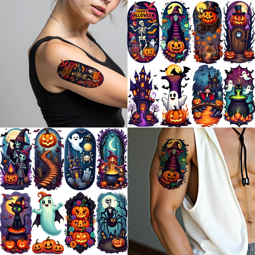 

12pcs Temporary Tattoo Halloween Decor Temporary Tattoo Stickers Spooky Stickers Waterproof Long-lasting Body Stickers For