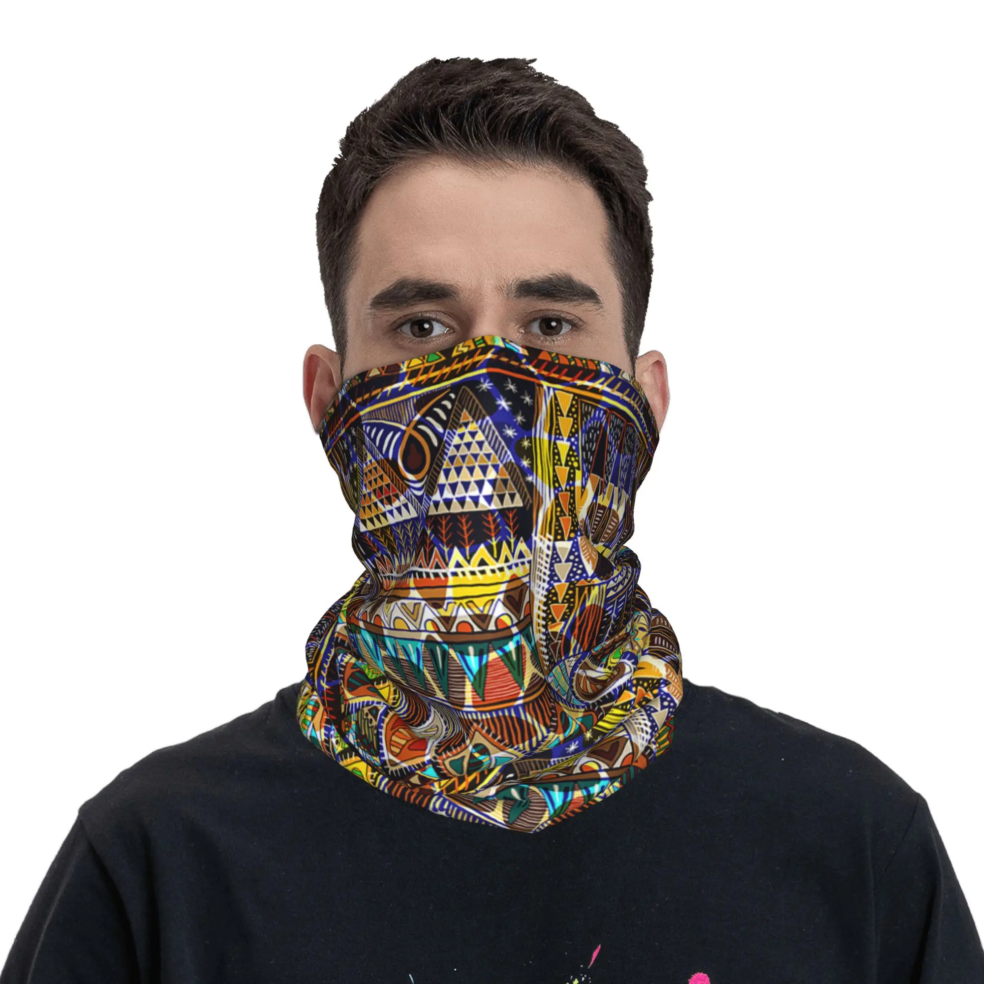 Ethnic Border Pattern Bandana Neck Gaiter Printed Face Scarf Balaclava Cycling for Men Women Adult Breathable
