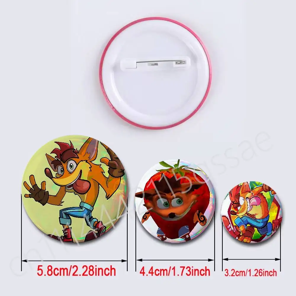 FOR Crash Bandicoot Fox Button Pins Backpack Clothing Decor Brooch Cartoon Science Fiction Badge Jewelry Gifts for Kids