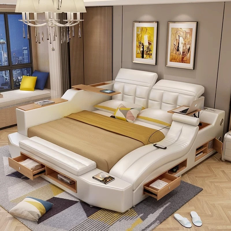 

Modern simple leather art bed, master bedroom large apartment multi-function