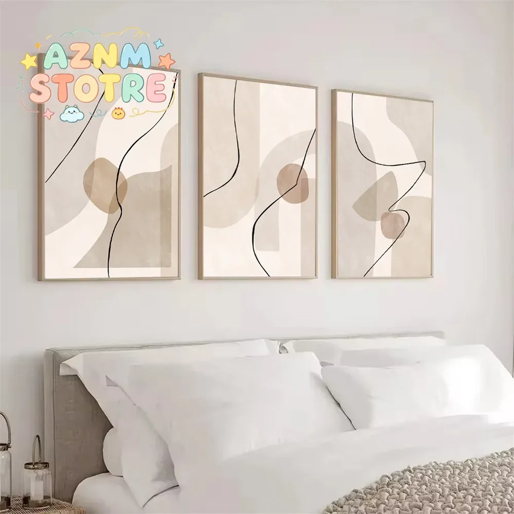Abstract Beige Geometry Line Wall Art Canvas Painting Pictures Boho Posters And Prints Modern Living Room Interior Home Decor