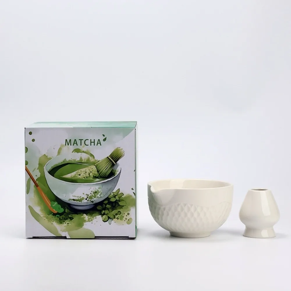

New Textured Matcha Bowl with Pouring Spout Reusable Matcha Whisk Holder Ceramic Japanese Tea Set Tea Lovers