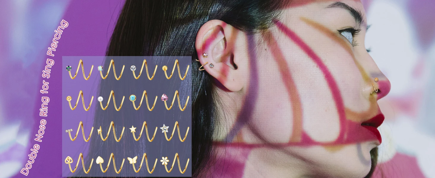 Drperfect Doppel-Nasenring Hoop Piercing 20G Edelstahl Spiral-Stern Perle CZ Schmetterling Twist Ohrringe für Frauen – Detail 1
