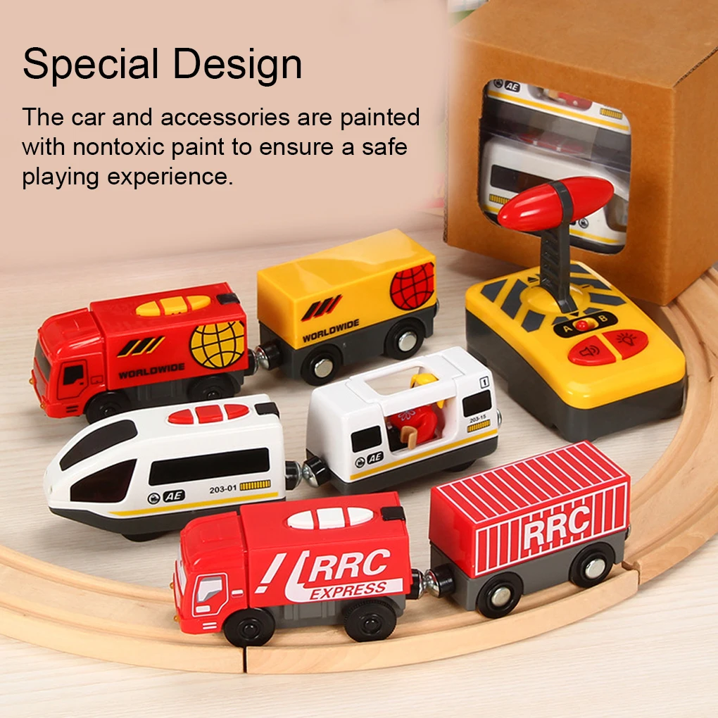 RC Electric Train Toy Railway Diecast Locomotive Children Gifts Wood Educational Sets Vehicles Kids Accessories