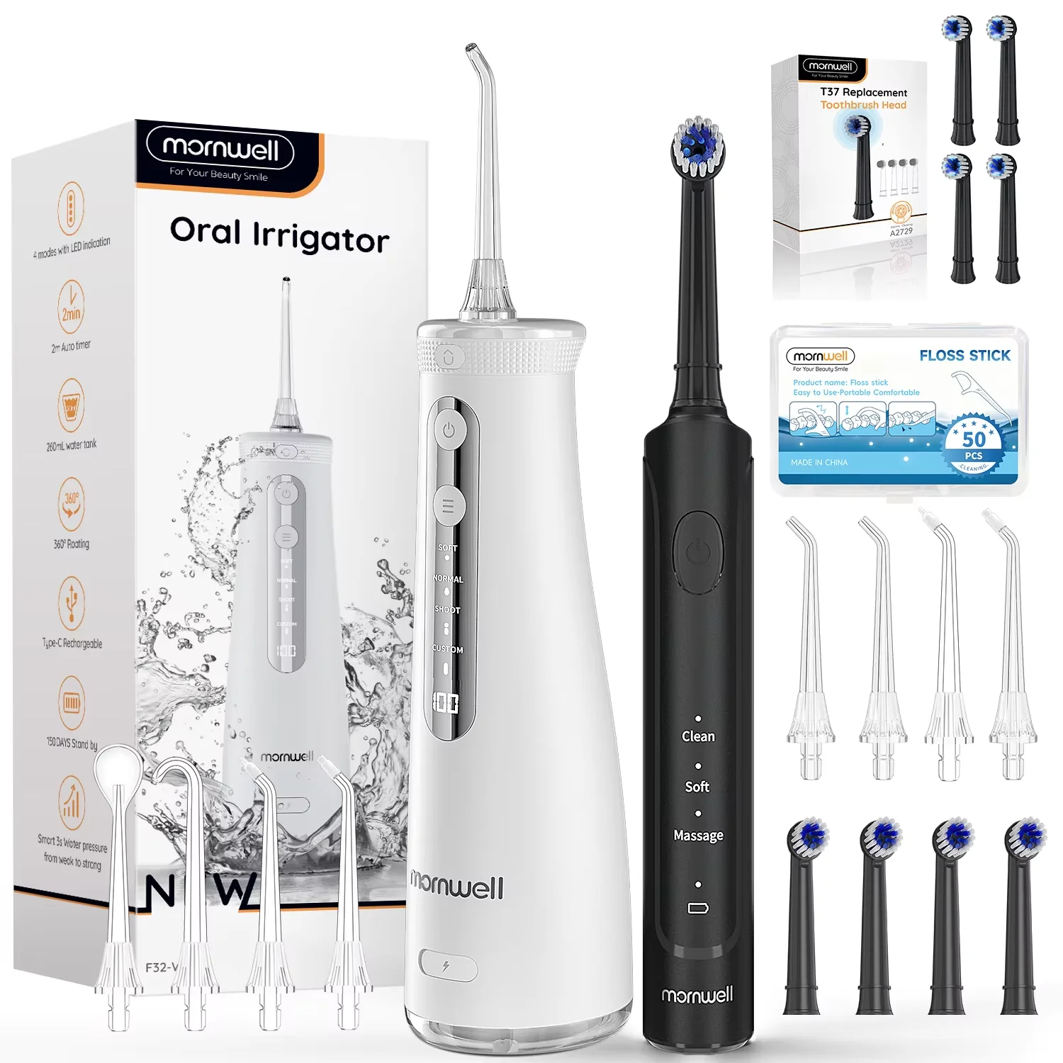 

Water Flosser & Electric Toothbrush Combo for Teeth Cleaning Oral Irrigator & Sonic Toothbrush 2-1 Oral Clean Gums Care Kit
