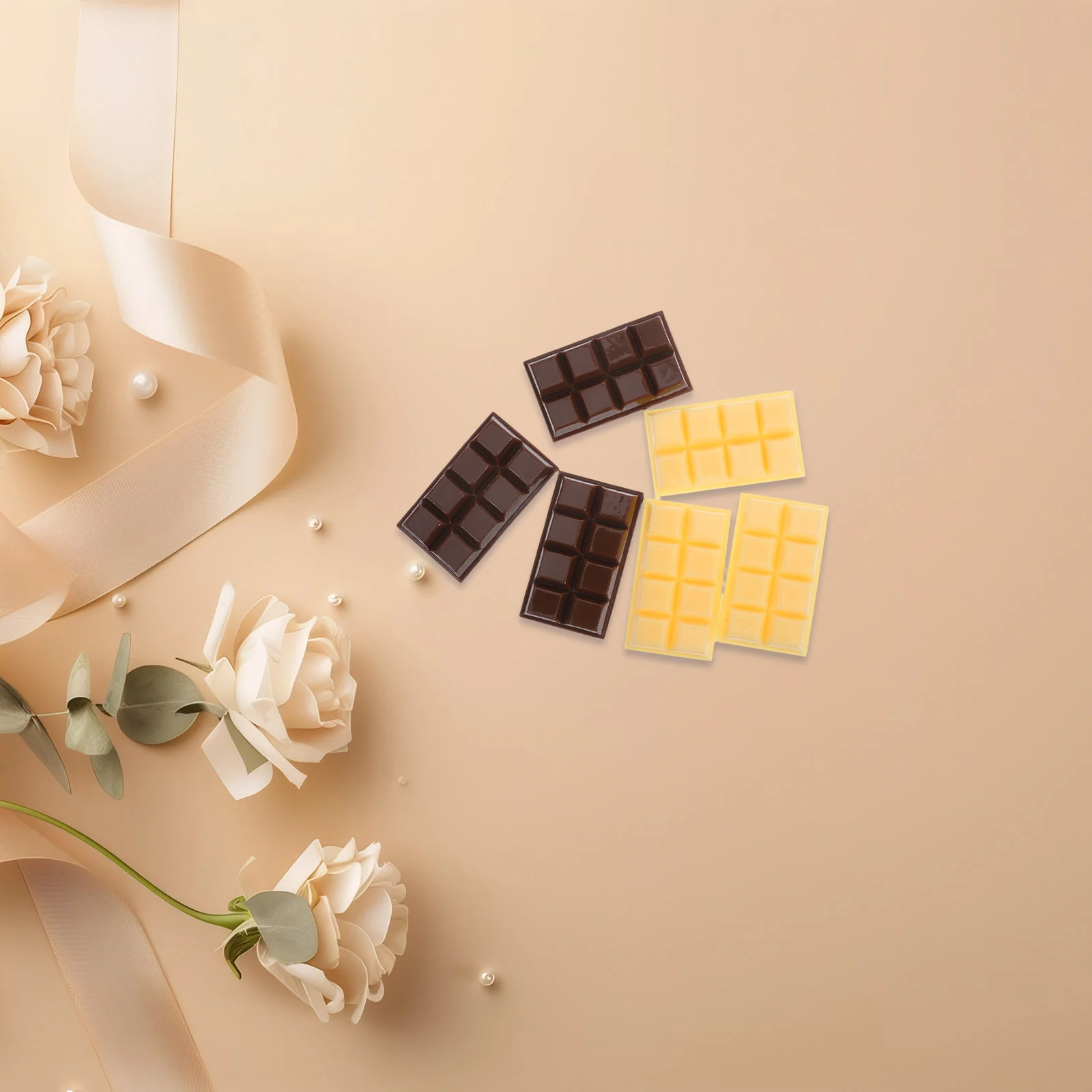 6 قطع من ديكور الشوكولاتة المحاكاة ذات اللون الكلاسيكي والشوكولاتة المزيفة لعرض كعكة المعجنات والديكور الاستئناف البصري