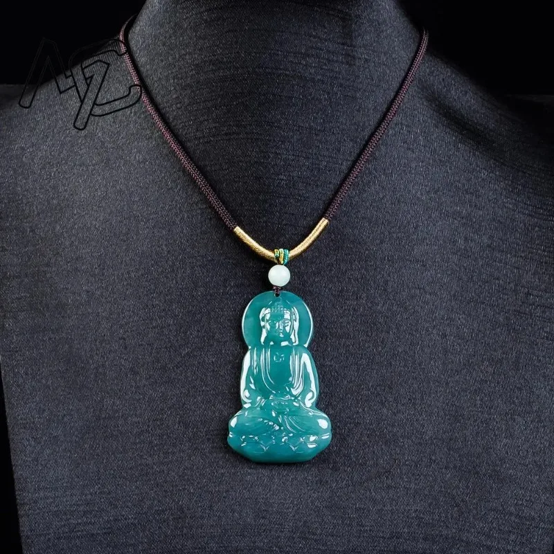 

Изумрудный натуральный жадеит синяя вода Татхагата Будда кулон ожерелье резной Шарм ювелирные изделия модные женские и мужские амулеты подарки