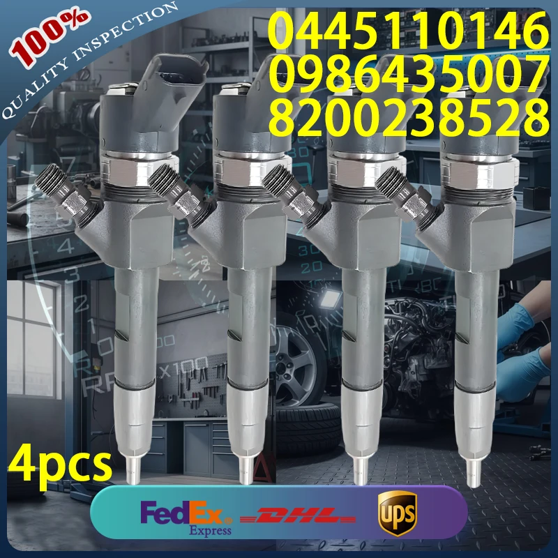 0445110146 Diesel Injector 0986435007 8200238528 for Opel Movano 1.9 CDTi Renault Traffic Laguna I DCi Diesel Engine 4pcs