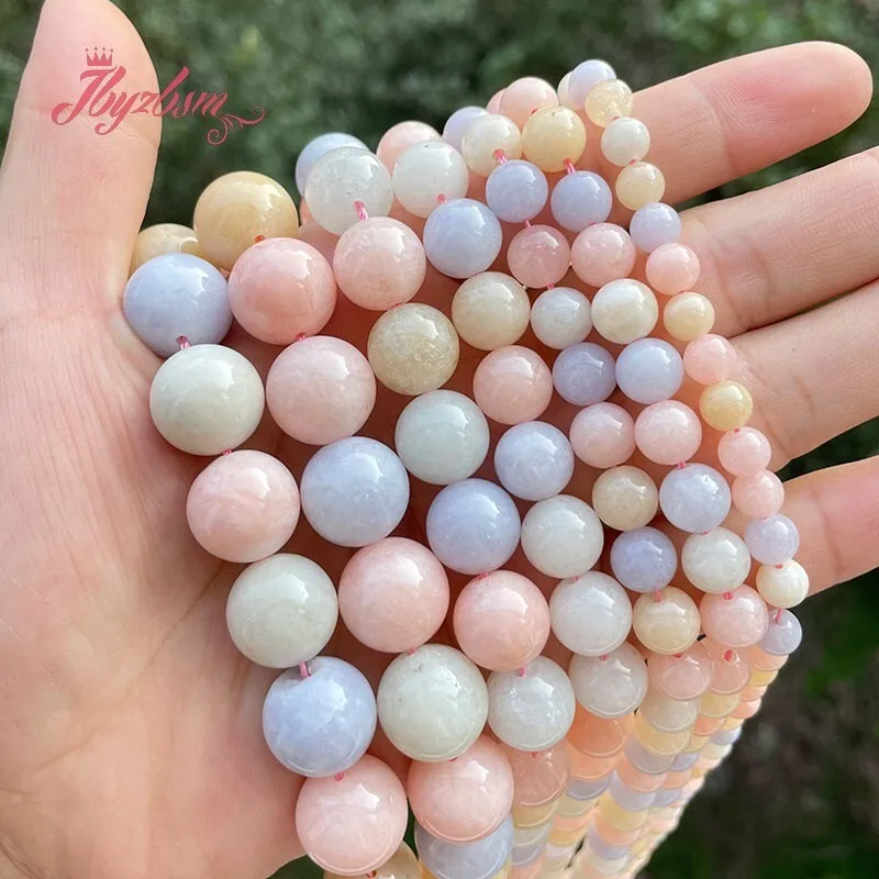 6/8/10/12mm Round Beryl Morgan Jades Smooth Loose Stone Spacer Beads for DIY Accessories Necklace Bracelet Jewelry Making 15\