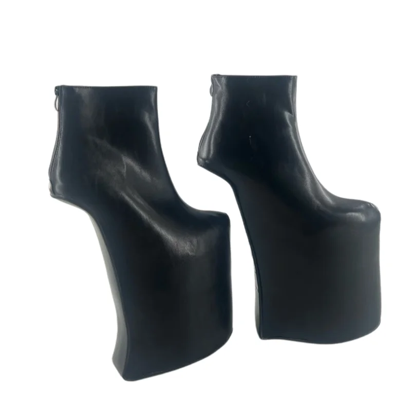 Thick soled plus size stage performance high-heeled short boots, 23cm super high heels, donkey hooves, GAGA super high heels, no