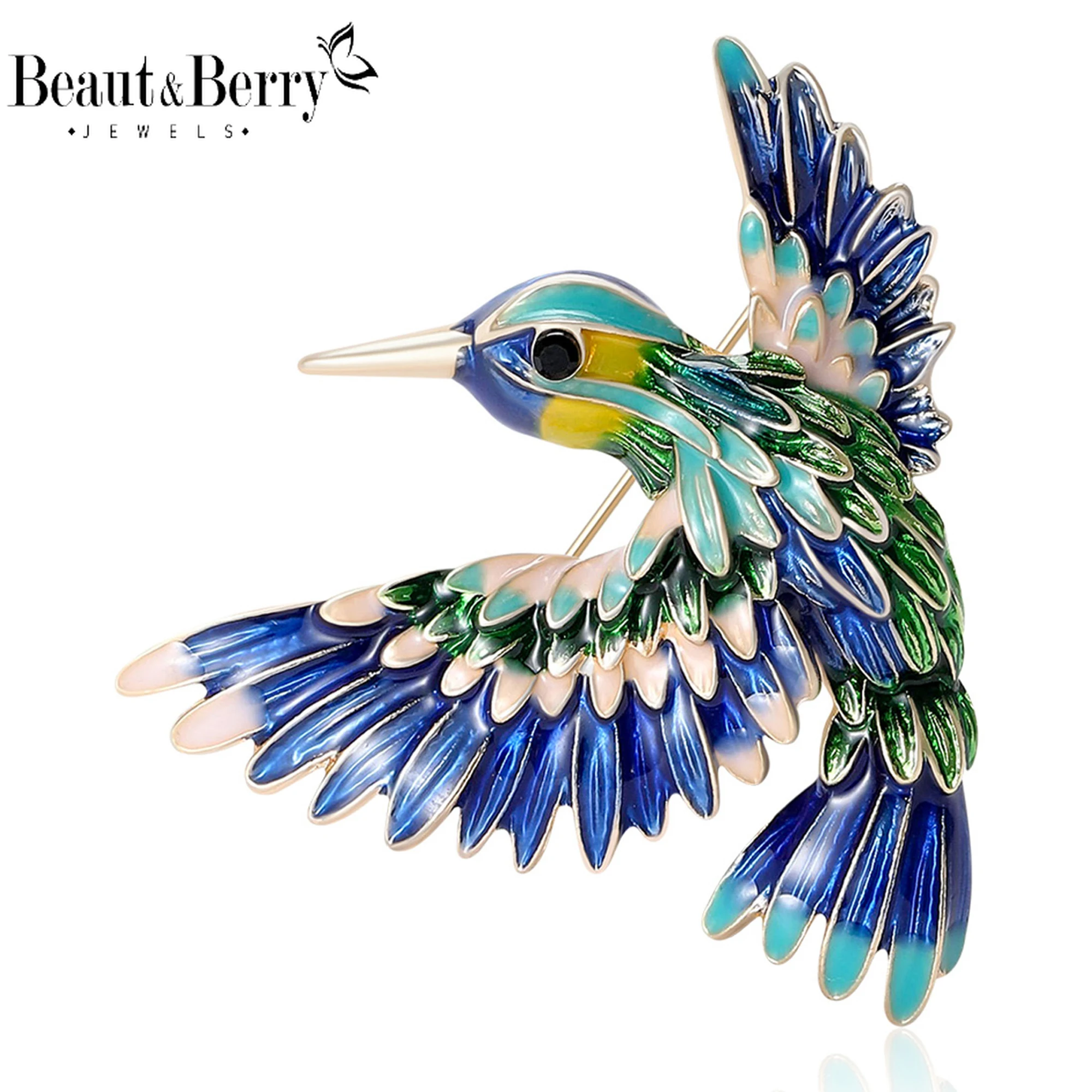 Beaut & Berry-broches de colibrí esmaltados de lujo para mujer, alfileres de animales, regalos de fiesta para amigos, accesorios de joyería para banquete