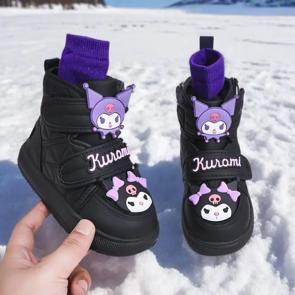 

Sanrios Kuromi зимние сапоги для девочек, осенне-зимняя новая стильная повседневная обувь My Melody, Нескользящие кроссовки в стиле аниме, детские хлопковые сапоги Kawaii