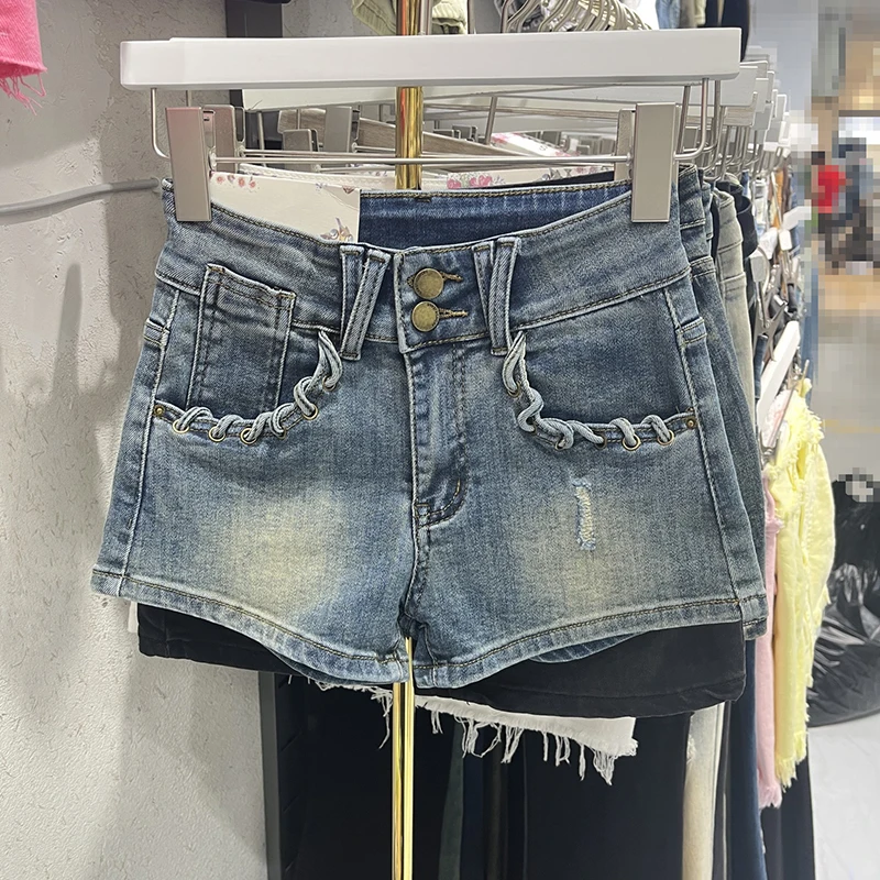 Women Blue Denim Shorts Vintage Harajuku Mini Jeans Shorts Y2k 90s Aesthetic Streetwear Cowboy Short Pants 2000s Clothes Summer