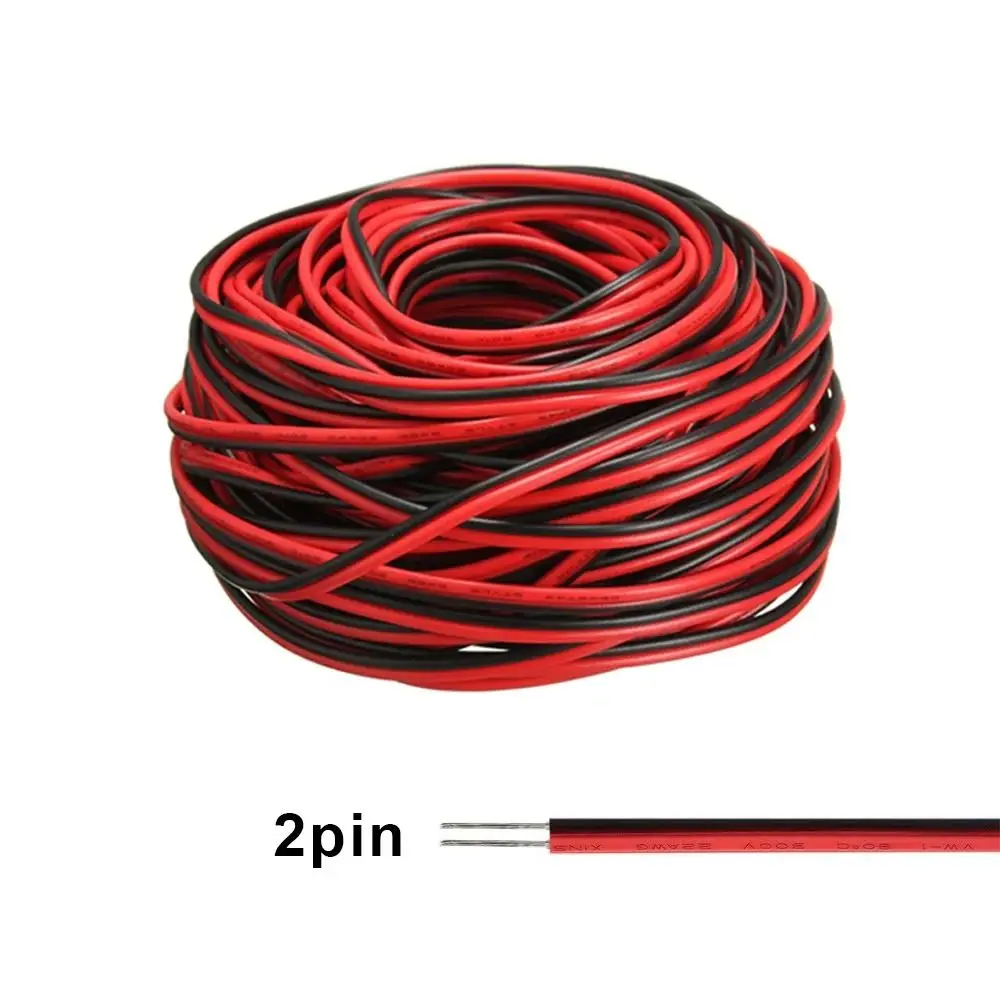 3/20M 2PIN Electrical Wire Tinned Copper Single Color LED Strip Light Extension Cord PVC Insulated 22AWG Red Black Cable
