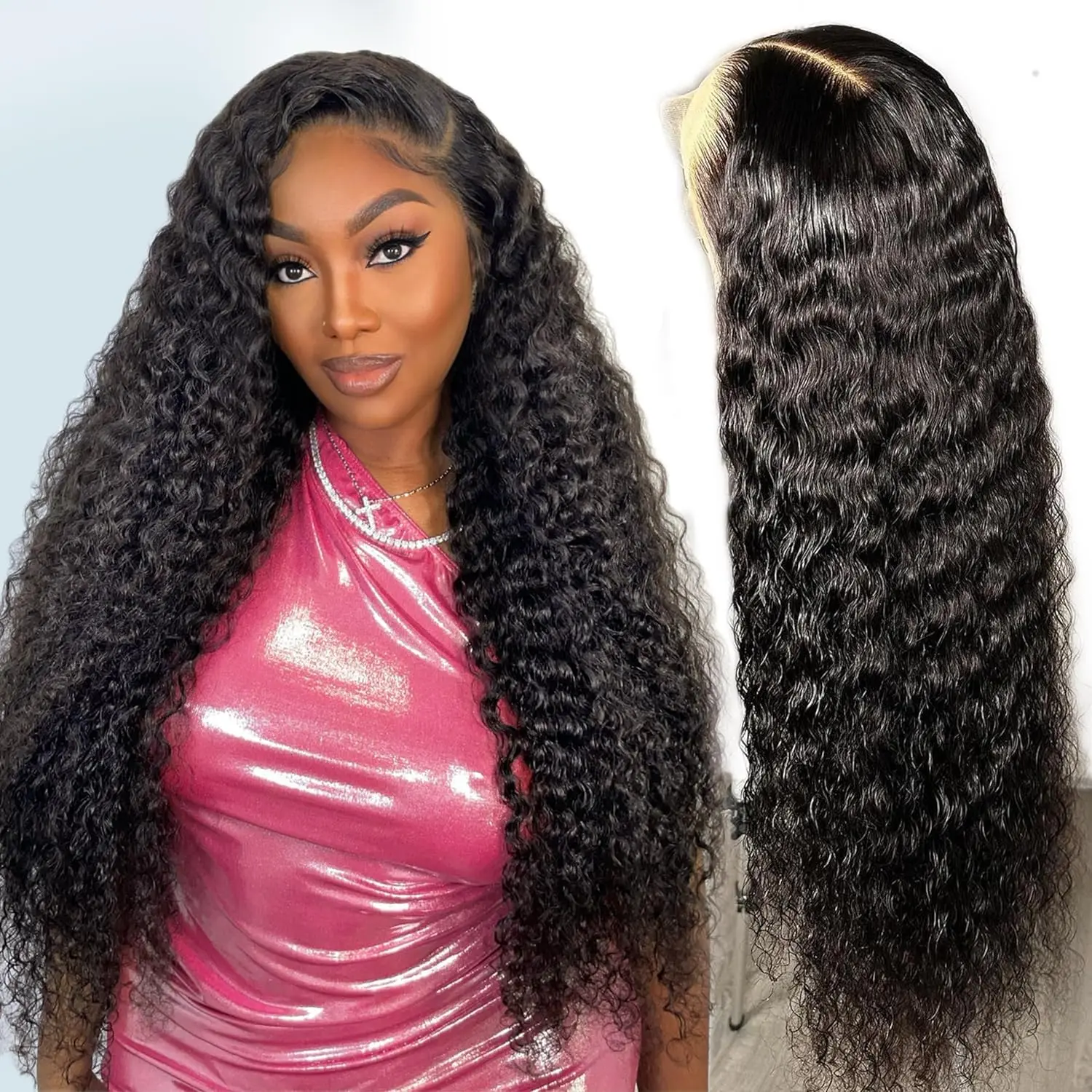 Deep Wave Lace Front Wigs 36 Inch, Pre Plucked 13x4 13x6 Human Hair, Transparent Lace Frontal Wigs, 200% Density Human Hair, Deep Curly Wigs