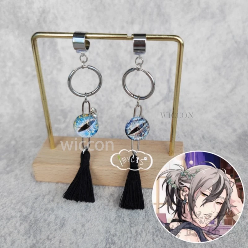 Anime Game Nu: Carnival Rei Cosplay Costume Tassel Ear Clip Earrings Ear Studs Jewelry Props Halloween Birthday Blue Gray Gift