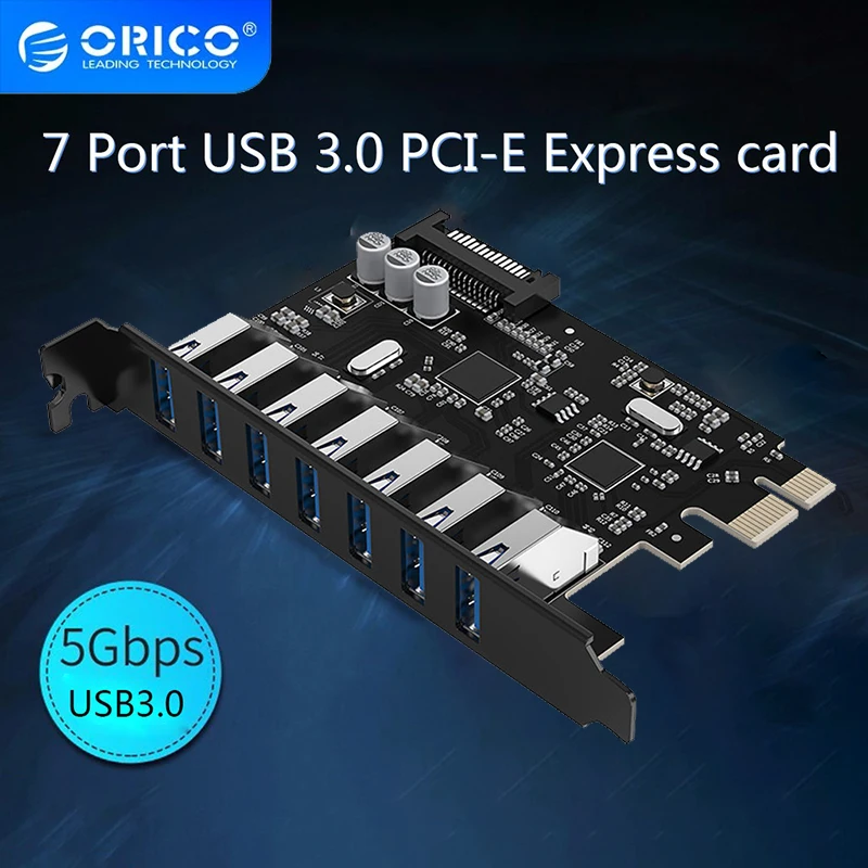 

ORICO SuperSpeed USB 3.0 7 Port PCI-E Express card with a 15pin SATA Power Connector PCIE Adapt VL805 and VL812 chipsets PCI-E R