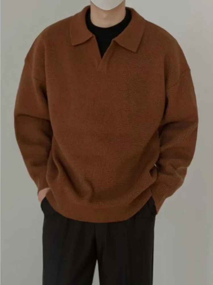 เสื้อกันหนาวผู้ชายถัก Vintage Baggy เสื้อกันหนาว All-match ขี้เกียจฤดูใบไม้ร่วงฤดูหนาวสไตล์ญี่ปุ่นหล่อทุกวันสบายๆ Sueter Hombre ใหม่