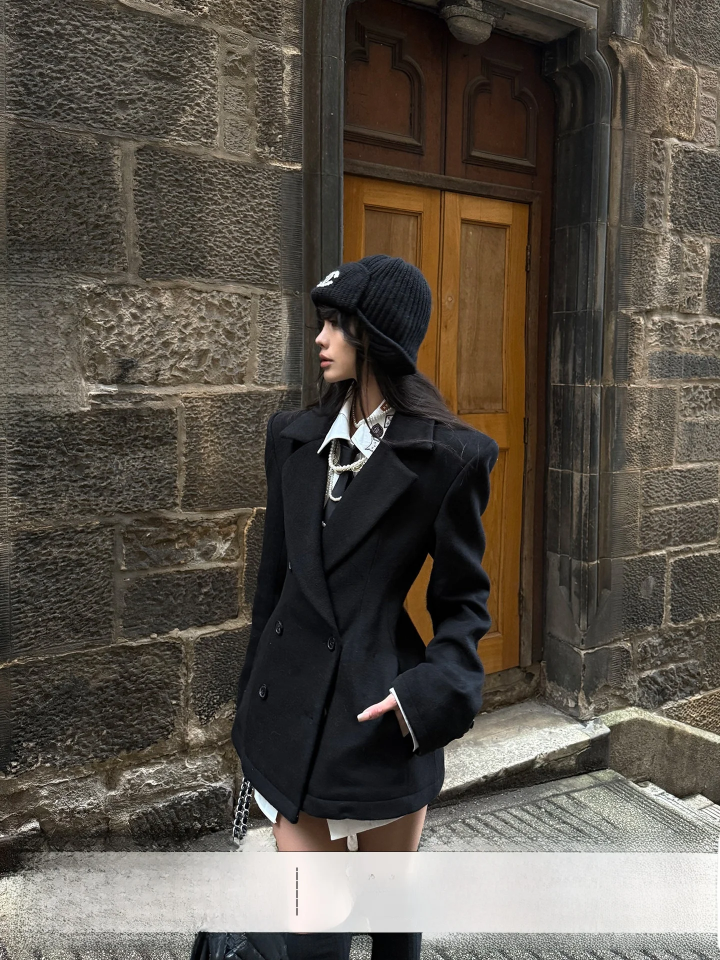 

Wardens Thiened Woolen Suit for Women Street Sle Slim Fit Double Breasted Long Sve Coat Regular Length Chinese Made