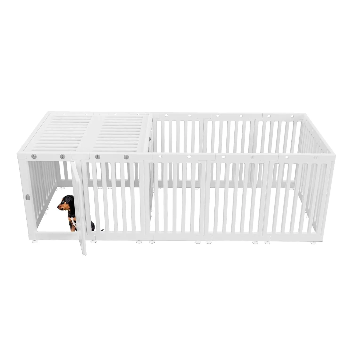 Dog Playpen with Door & Cover Top,18*Fence Panel Puppy Playpen, 2 Room Dog Crate, Pet Playpen for Small & Medium Dogs, Puppy
