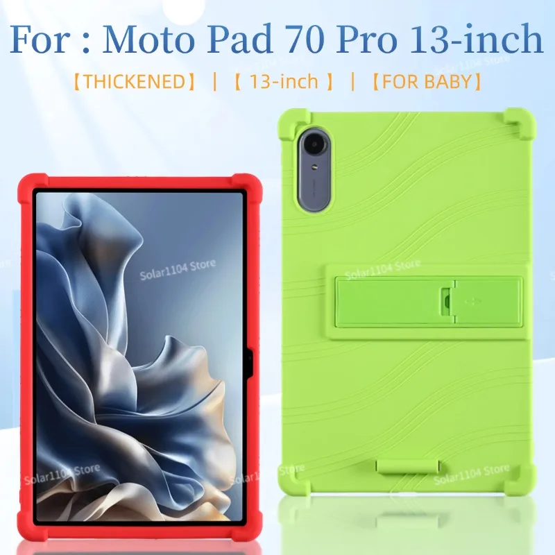 Soft Silicone Shockproof Case for Motorola Moto Pad 70 Pro 13-Inch (2026), Anti-Drop Protective Cover with Adjustable Stand