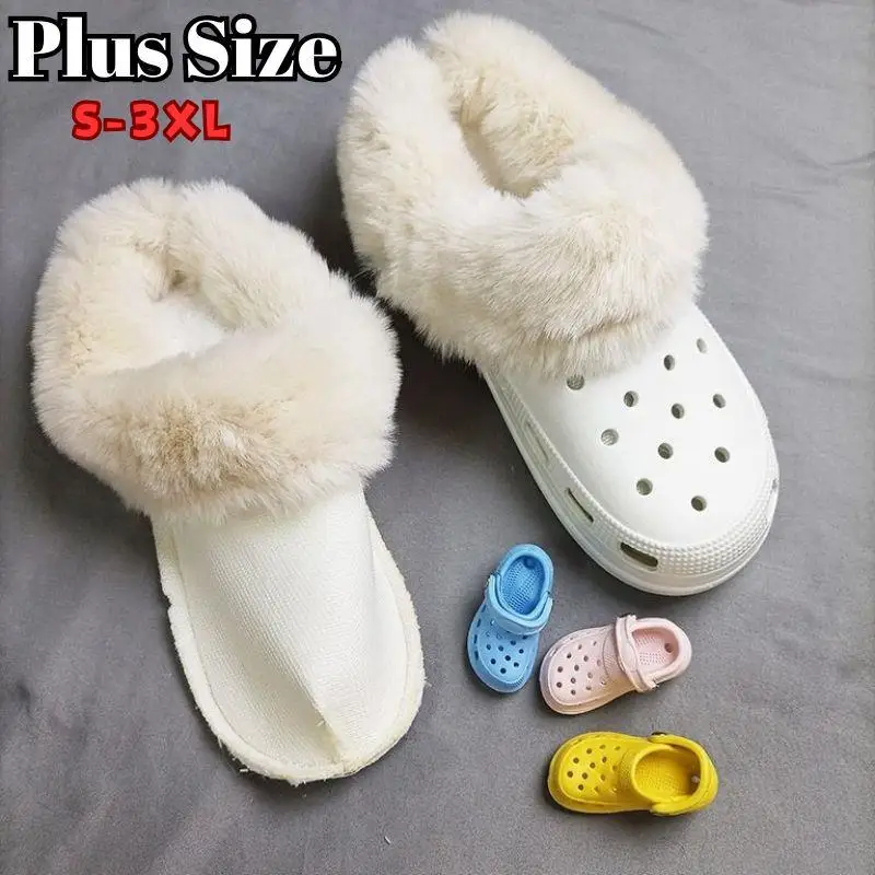 1Pair Plus Size Winter Warm Shoe Cover Clog Fur Lining Replacement Thicken Shoe Pads Clogs Slippers Plush Liner Shoe Accessories