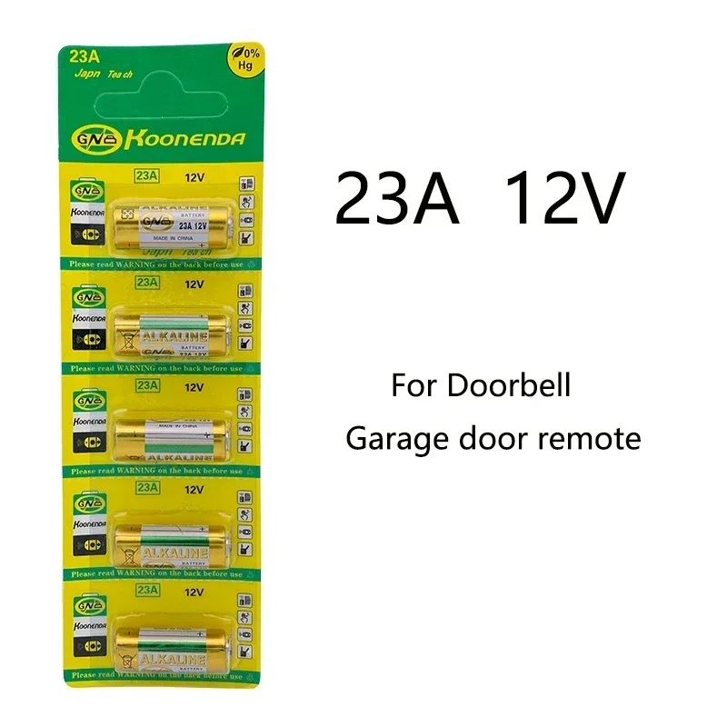 

5PCS 12V Dry Cell Alkaline Battery 23A E23A A23 23GA A23S GP23A V23GA MS21 LRV08 For Doorbell,Garage door remote,Roller shutter