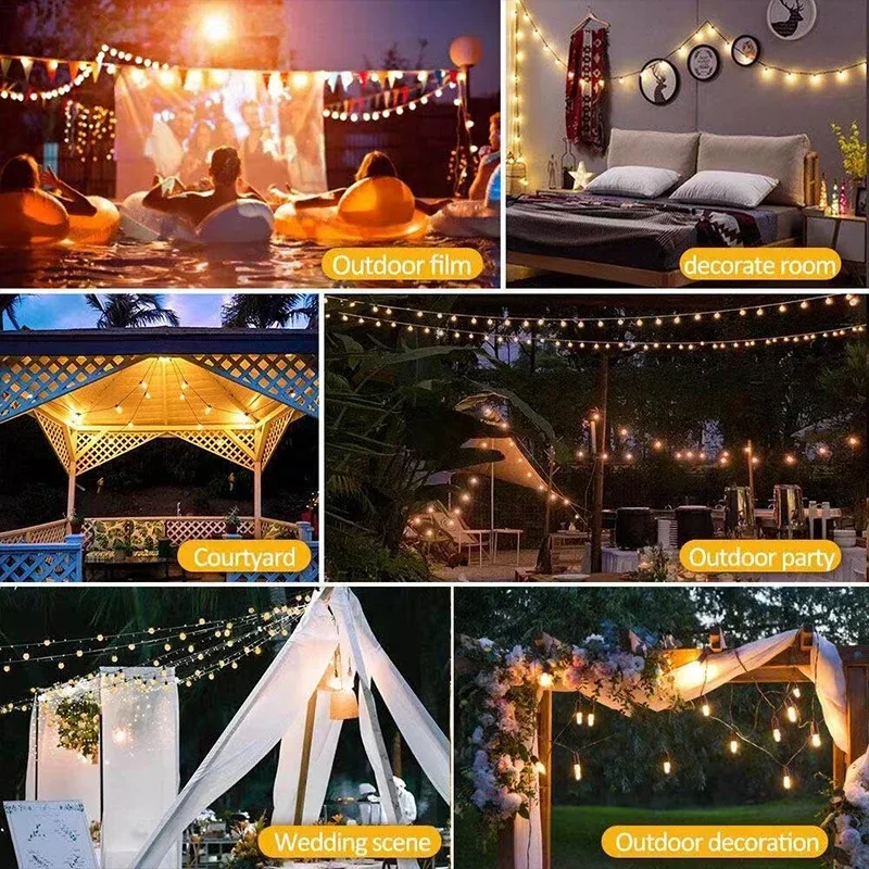 1Pack Outdoor Solar String Lights LED IP65 Waterproof Retro Vintage Bulb Christmas Garland Garden Party Decoration Fairy Lamp