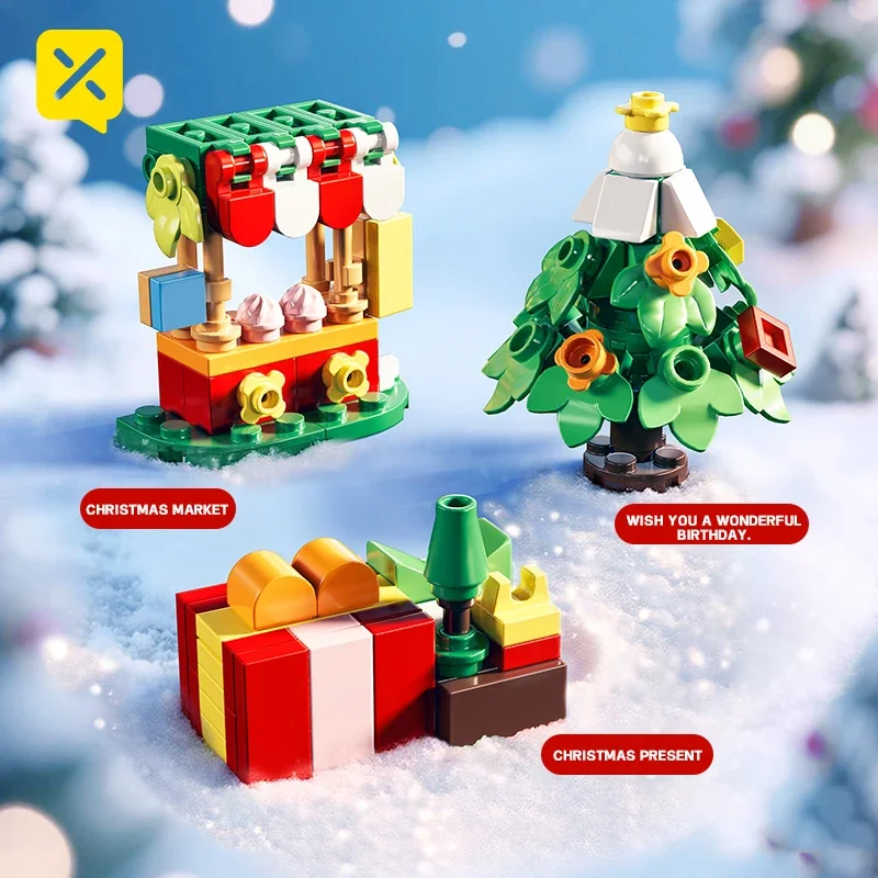 ชุดตัวต่อบล็อกบ้านต้นคริสต์มาส 12-in-1 จำนวน 499 ชิ้น ของเล่นสร้างสรรค์ DIY สำหรับเด็กและครอบครัว ไอเดียของขวัญคริสต์มาสธีมหิมะ