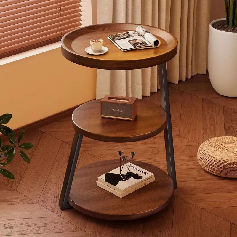 for Light Luxury Small Apartment Living Room Coffee Table Simple Household Round Double Layer Edge for Bed and Breakfast