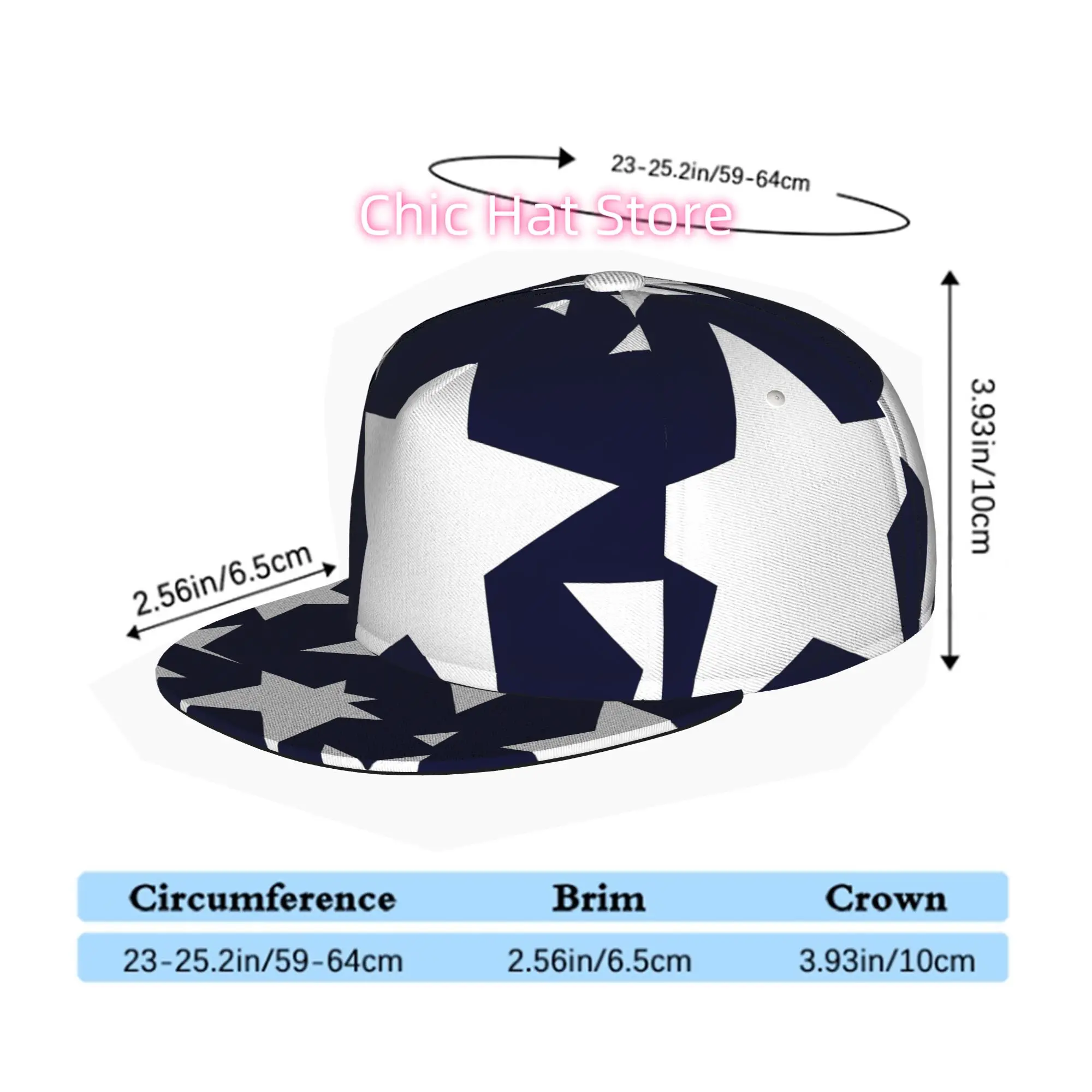 White Stars on Blue Background, Men Women Unisex Flat Brim Baseball Cap, Hip Hop Streetwear Snapback Trucker Hat for Skateboardi