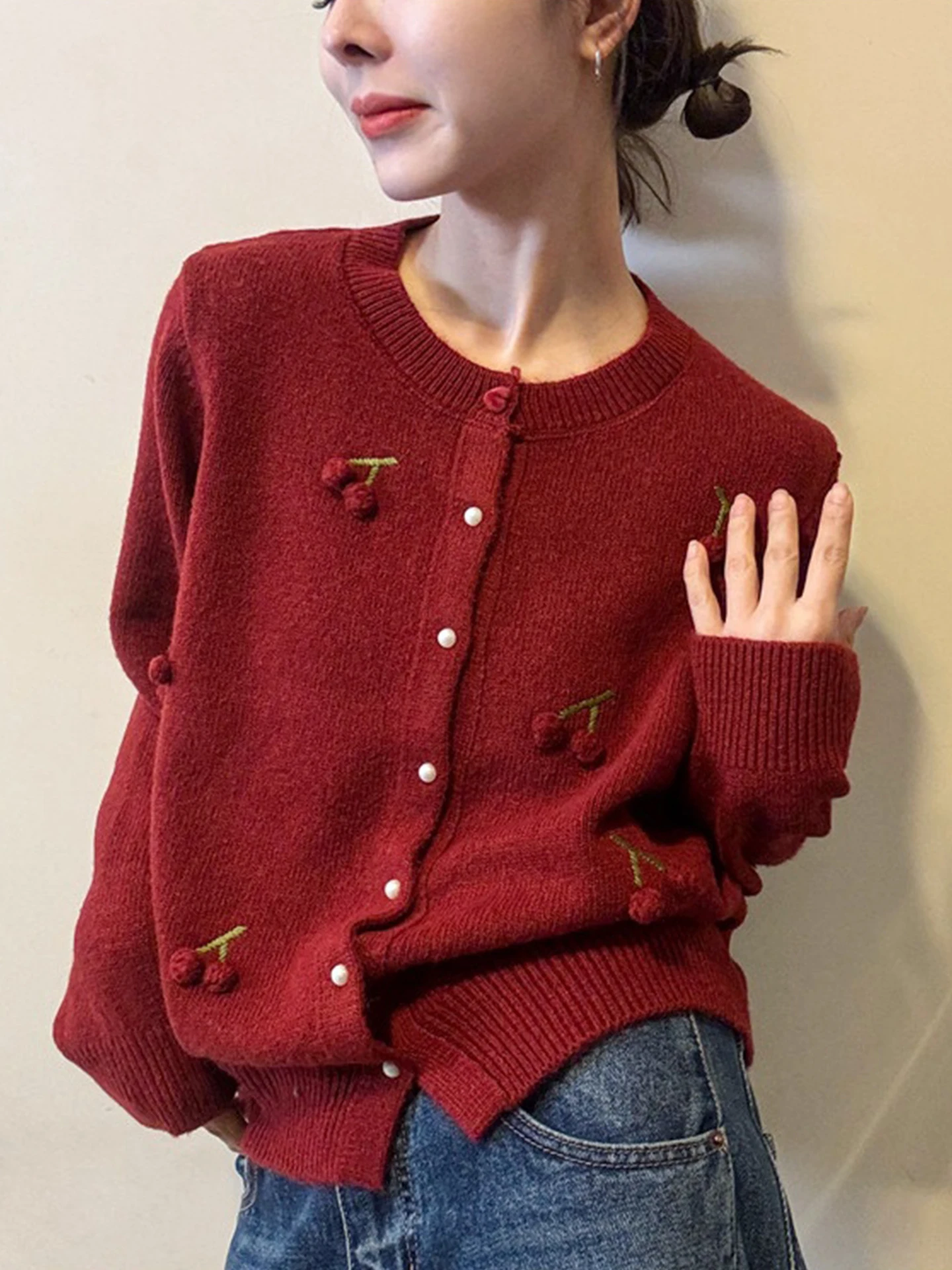 Faionable Winter Commute Long Sve Strickjacke Vielseitiger Camere-Pullover mit einem Knopf-Design Ele mat Sle