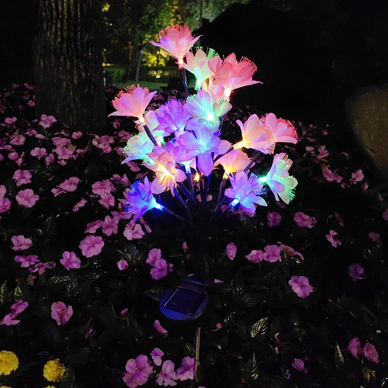 Simulation Camellia Flower Garden Waterproof Solar Light Outdoor Courtyard Decoration Solar Power Fiber Optic Flower Lawn Lights