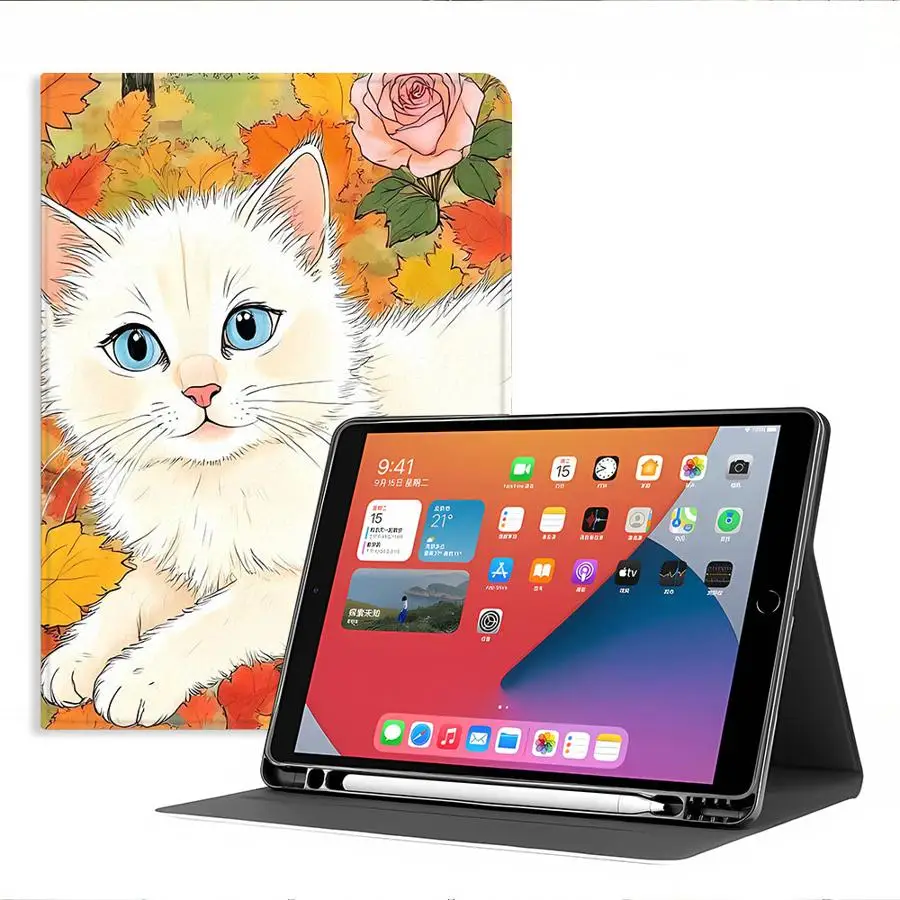 Case for Xiaomi Pad 5 6 7 8 Pro Pad 6s Pro 7 Ultra Redmi Pad SE K Pad 8.8 9.7 12.4 Inch With Pencil Holder Cartoon Cat Flower