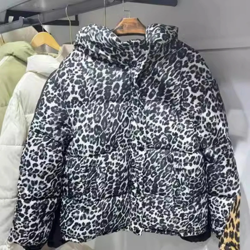 Autumn Winter Women Leopard Print Parkas Long Sleeve Padded Coats Female Cotton Jackets Lady Stand Collar Zipper Outerwear