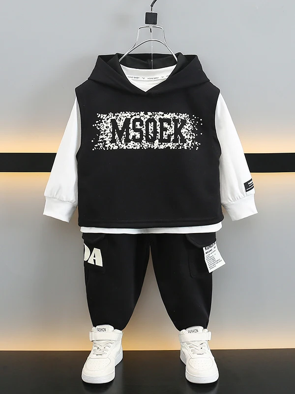 

Faionable Children's Spring Autumn Tee-Piece Set Boys Vest Outfit Sli Baby Sweatirt Long Sve Cotton Polyester