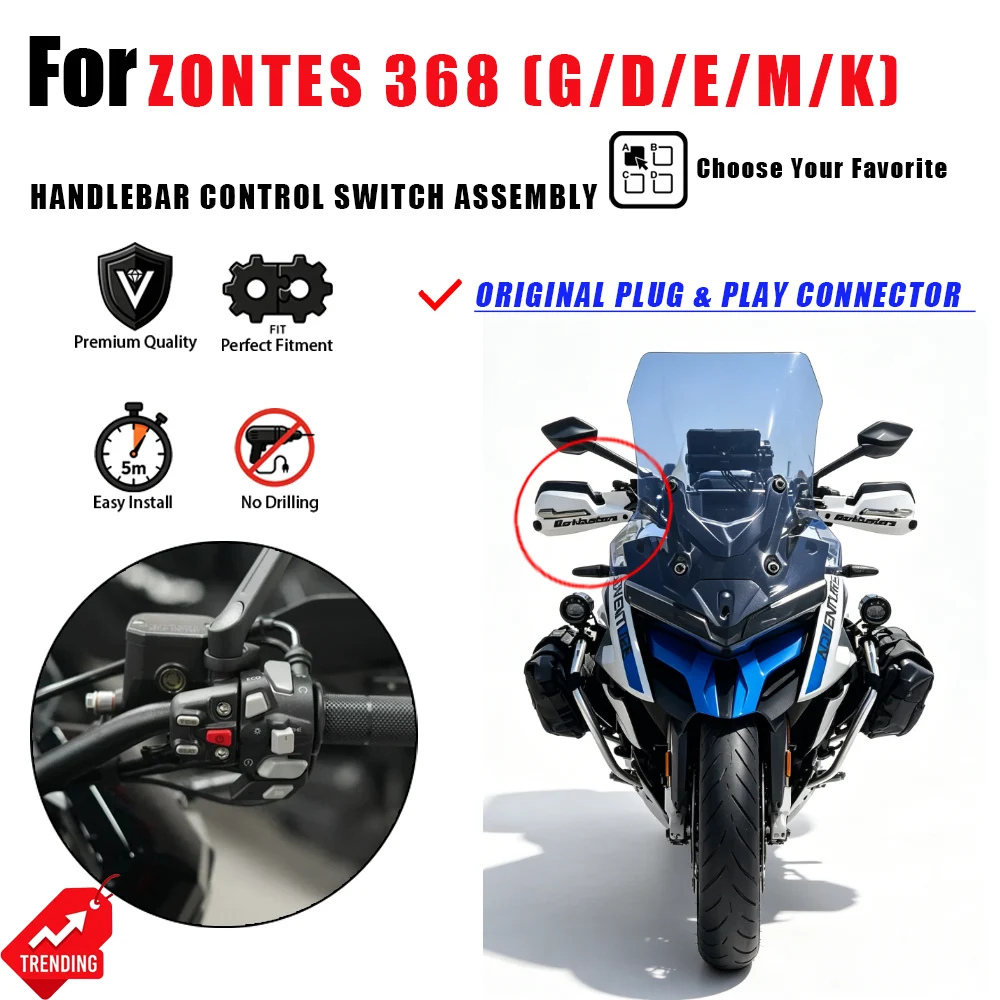 For ZONTES 368G 368D 368E 368M 368K Handlebar Switch Assembly Control Horn Turn Signal Pass Light Accesorios Moto Mando Luces