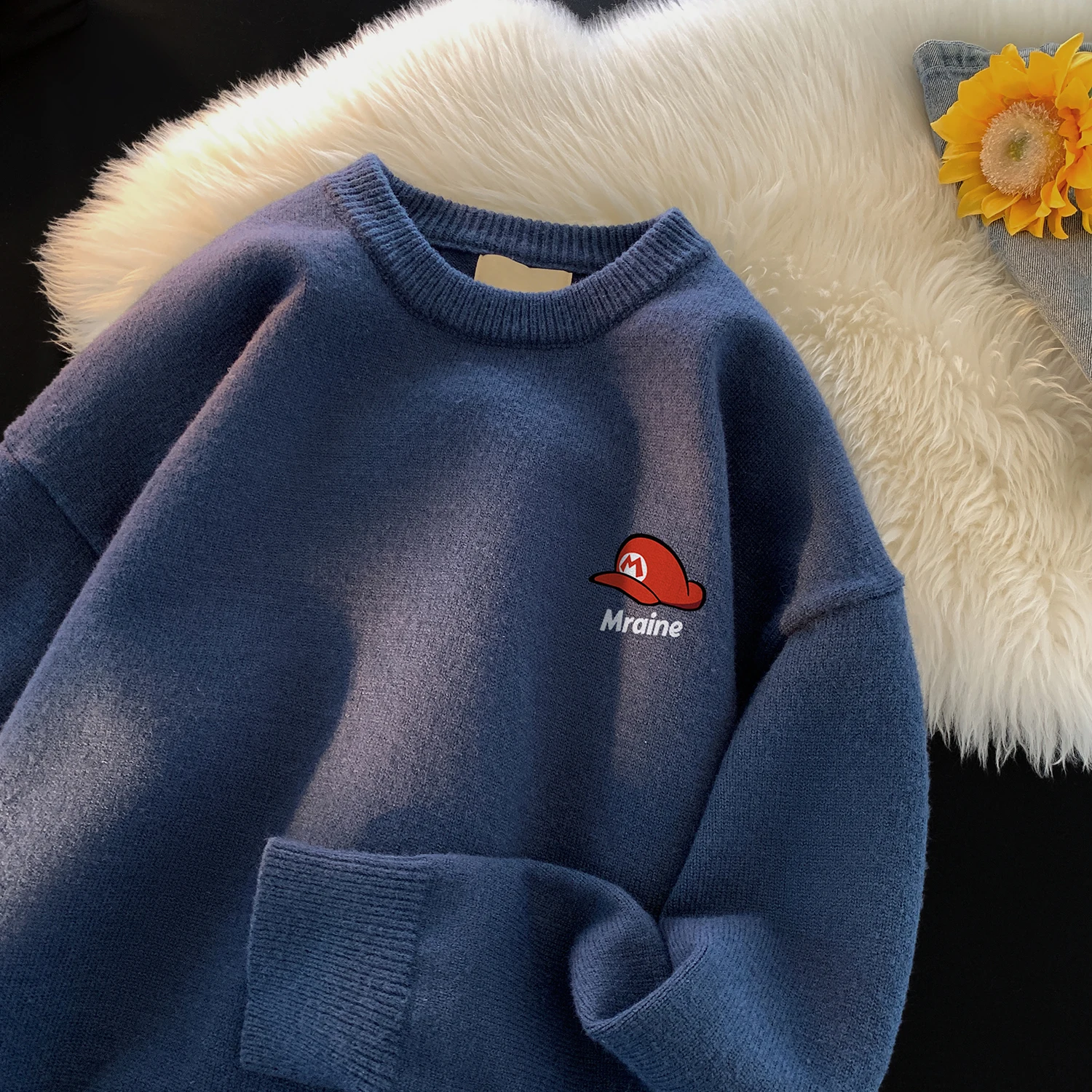 

Мужской трикотажный джемпер свободного кроя с круглым вырезом для весны и осени, повседневный, в американском стиле, для подростков, базовый слой, удобный, дышащий