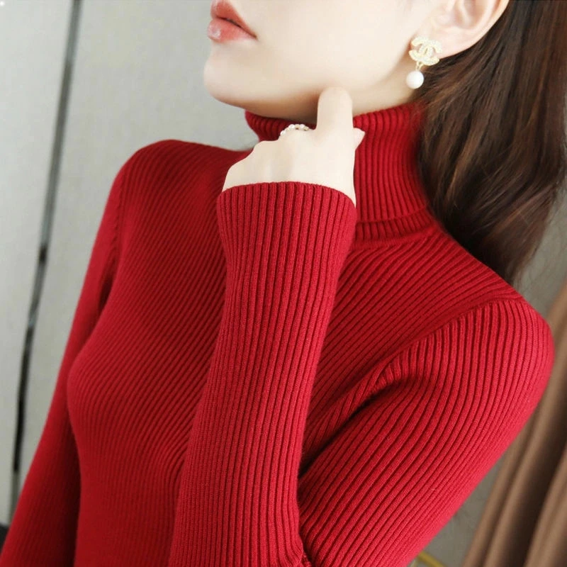 Sweater rajut leher tinggi, Turtleneck wanita Sweater rajut dasar lembut kasual atasan dasar lembut musim gugur musim dingin 2025