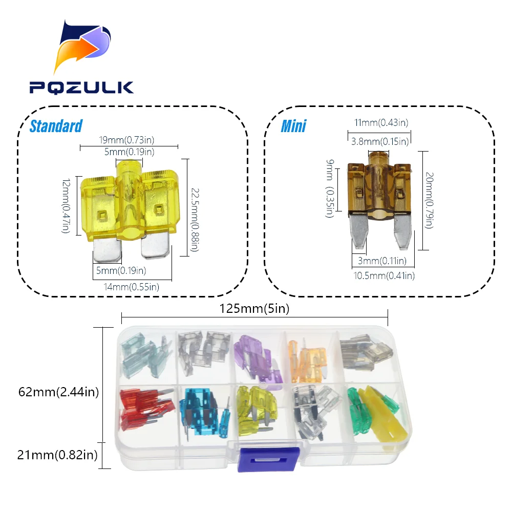 Profiel Medium Mini Micro2 Maat Blade Type Auto Fuse Assortiment 5/7.5/10/15/20/25/30/35A Zekering Set Auto Truck Met Doos clip