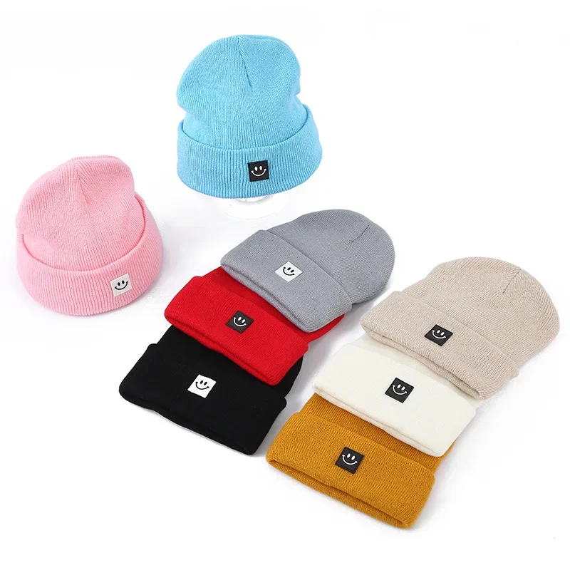 

Smile Face Knitted Hats for Women Men New Fashion Solid Candy Color Warm Beanies Hat Unisex Winter Outdoor Ski Hip Hop Caps