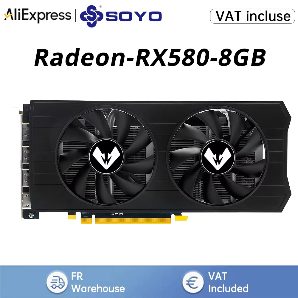 SOYO AMD RX580 8GB Grafikkarte GDDR5 256Bit 8PIN 2048SP PCIExpress 3.0×16 Gaming-Grafikkarten Desktop-Computerkomponenten