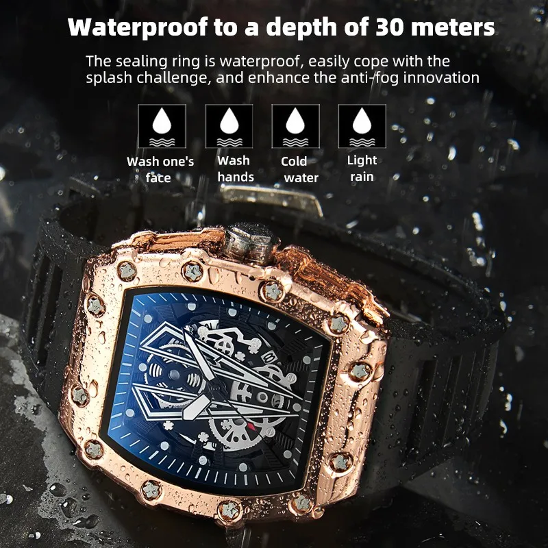 Wlisth-Reloj de pulsera deportivo para hombre, cronógrafo de cuarzo con esfera grande, resistente al agua, con forma de barril, correa de goma luminosa, 2023