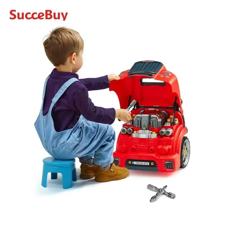 SucceBuy 60 Pcs Kids Mechanic Car Repair Set with Removable Parts & Horn Workshop Set Engine Toy for Toddler Children Gift